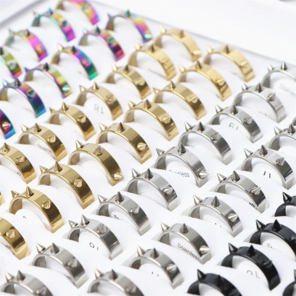 Multicolor Spike Stainless Steel Rings - Picture 1 of 7